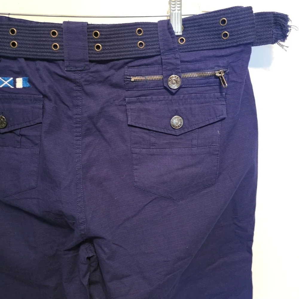 Vintage Hama Cargo Shorts Skater Baggy Combat Navy Blue Belted 36/17 NEW NWOT